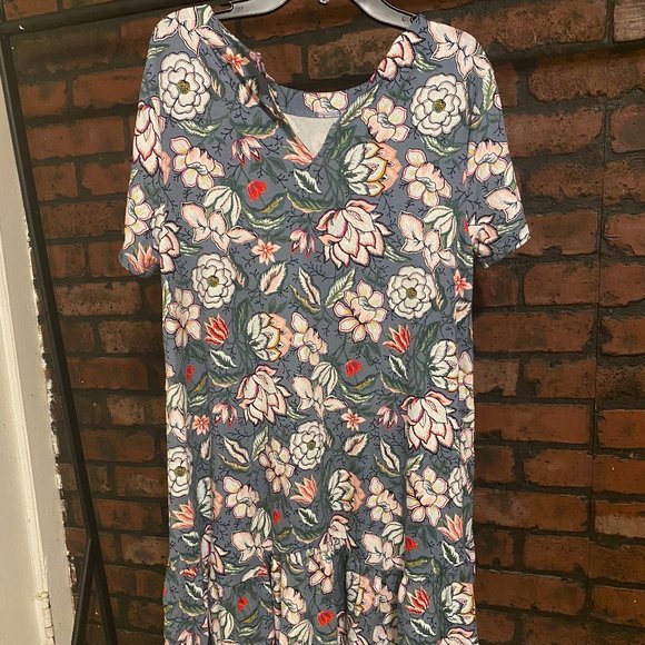 LOFT Blue Floral Dress Short Sleeve Knee Length - Picture 4 of 5